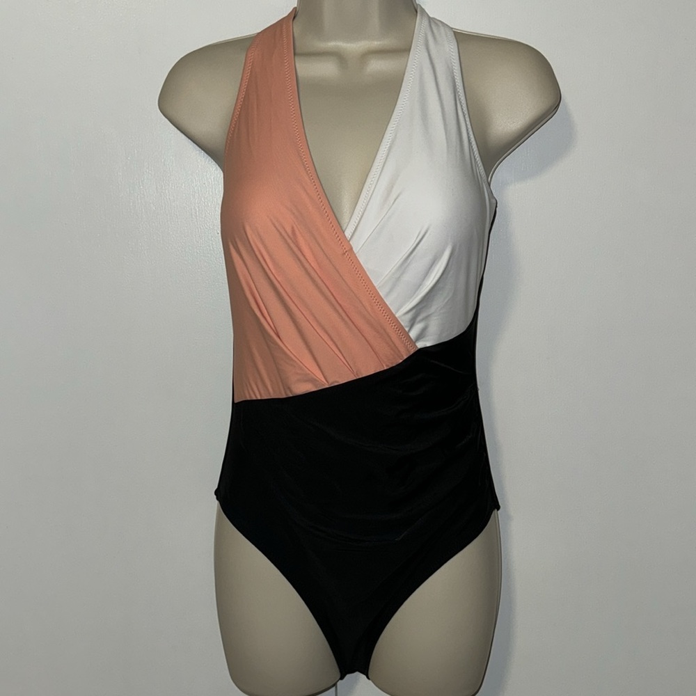 Cupshe Wrap One Piece Swimsuit Pink White Black Colorblock Women’s Small S